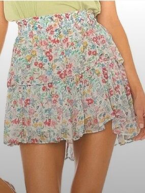 Love Shack Fancy Ruffled Ibiza Floral Mini Skirt NWOT